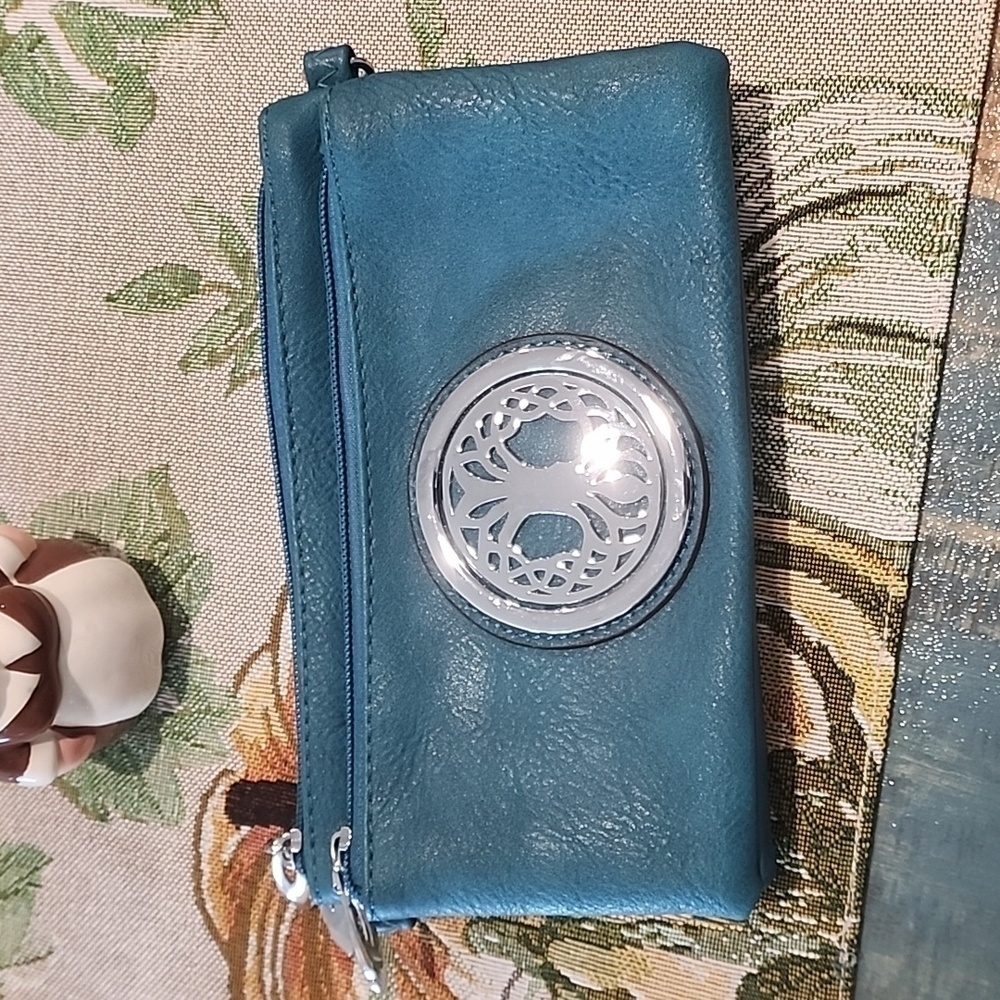 Teal Vegan Leather Crossbody or Clutch - Picture 2 of 12